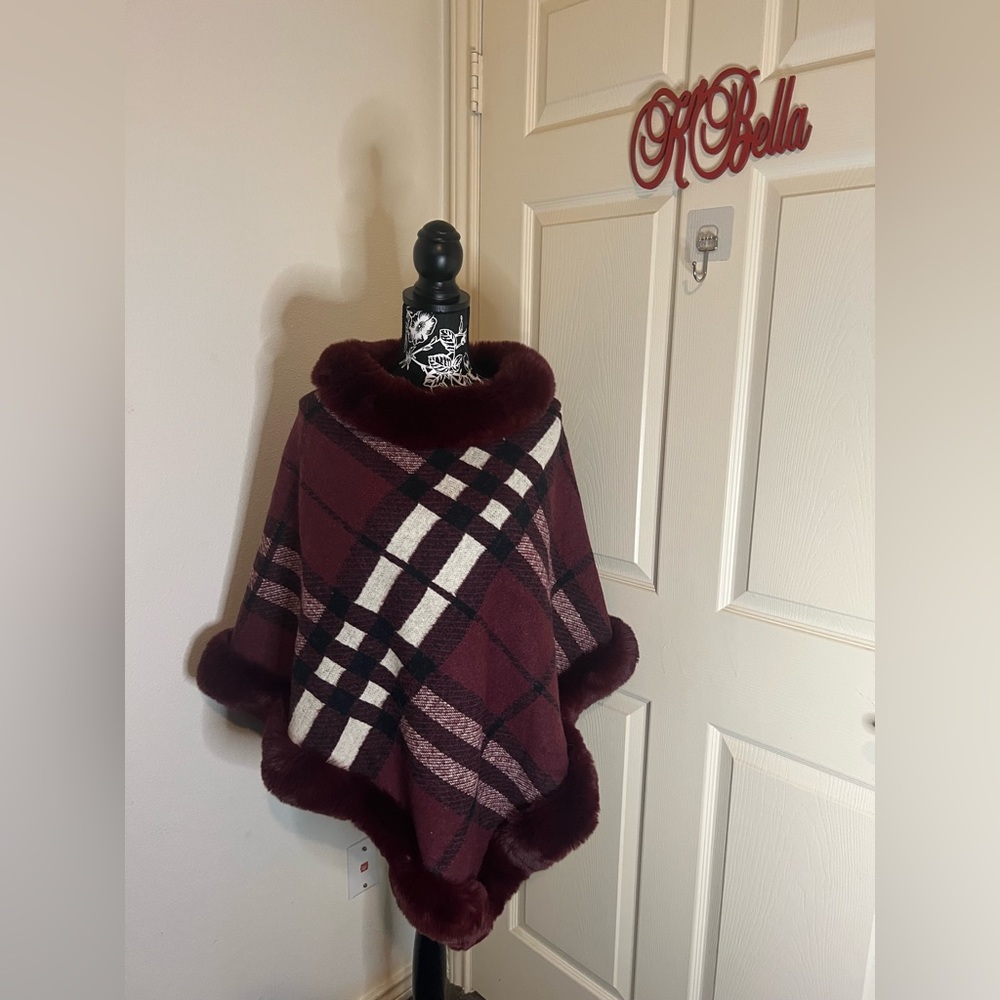 Beautiful Burgundy Striped Cape/Poncho Price is Frim